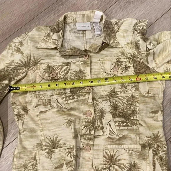 Liz Claiborne Tropical Palm Tree Print Cotton Button up Jacket Women’s Med EUC - Picture 4 of 6